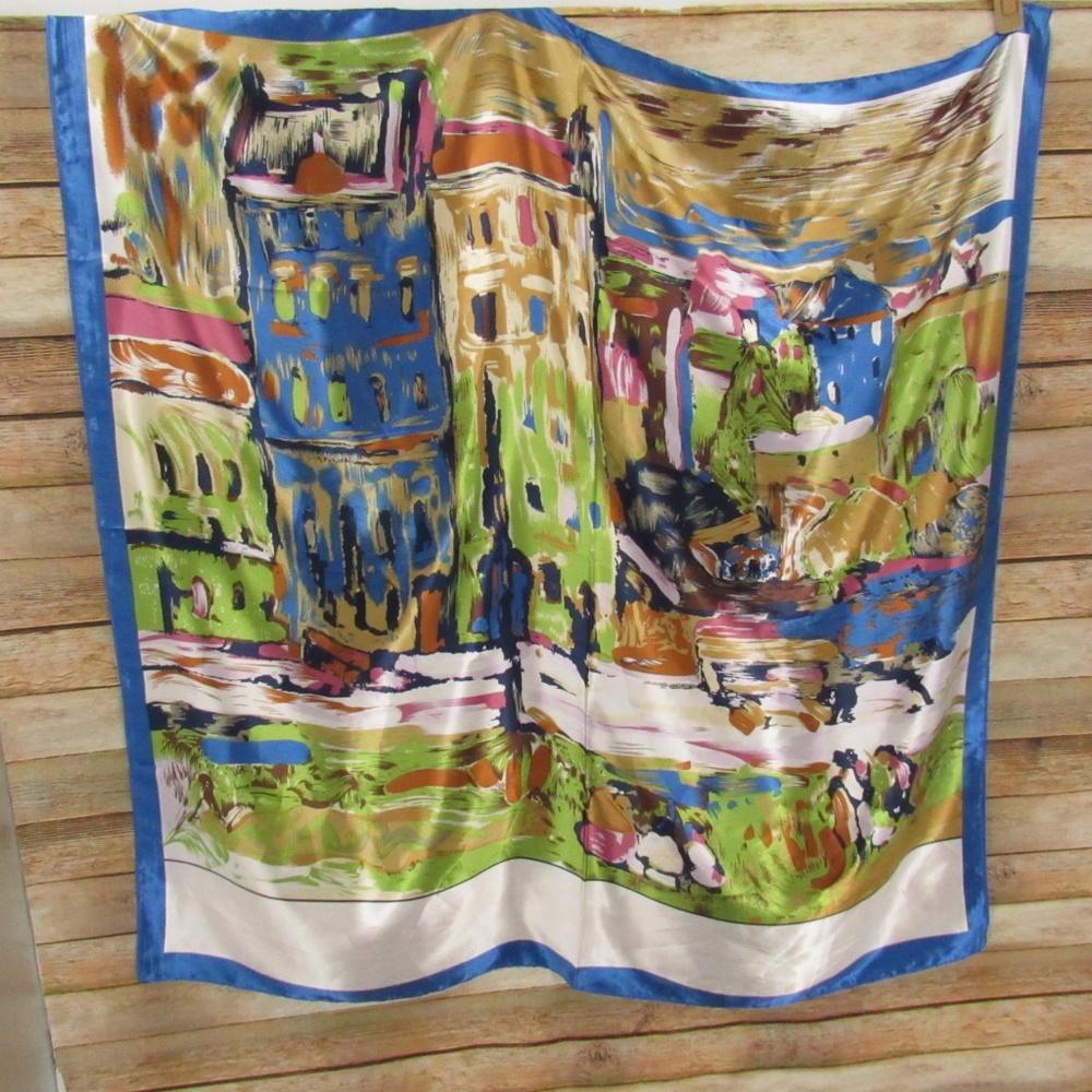 MOSI Multi-Color Abstract Silk Scarf 36" x 35"